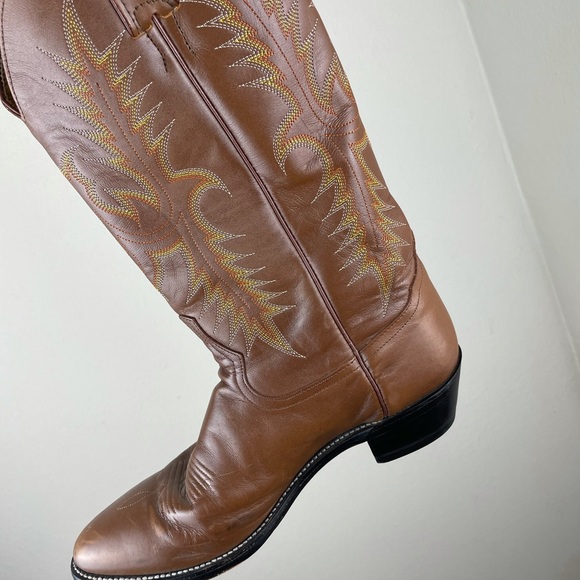Tony Lama Brown Leather Heeled Cowboy Western Boot - Picture 8 of 13